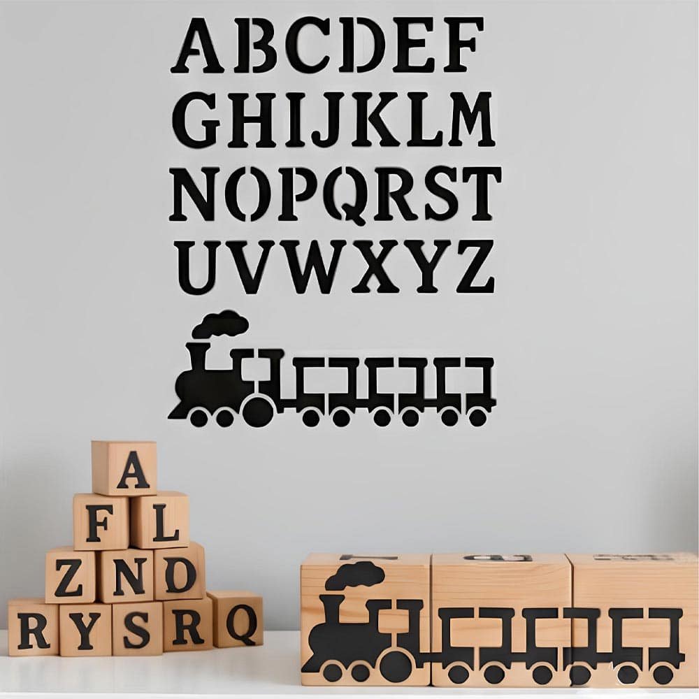 Train Display Lettering Alphabet Letters & Train Stencil for Wall, Wood & Nursery Art – A-Z Le ...