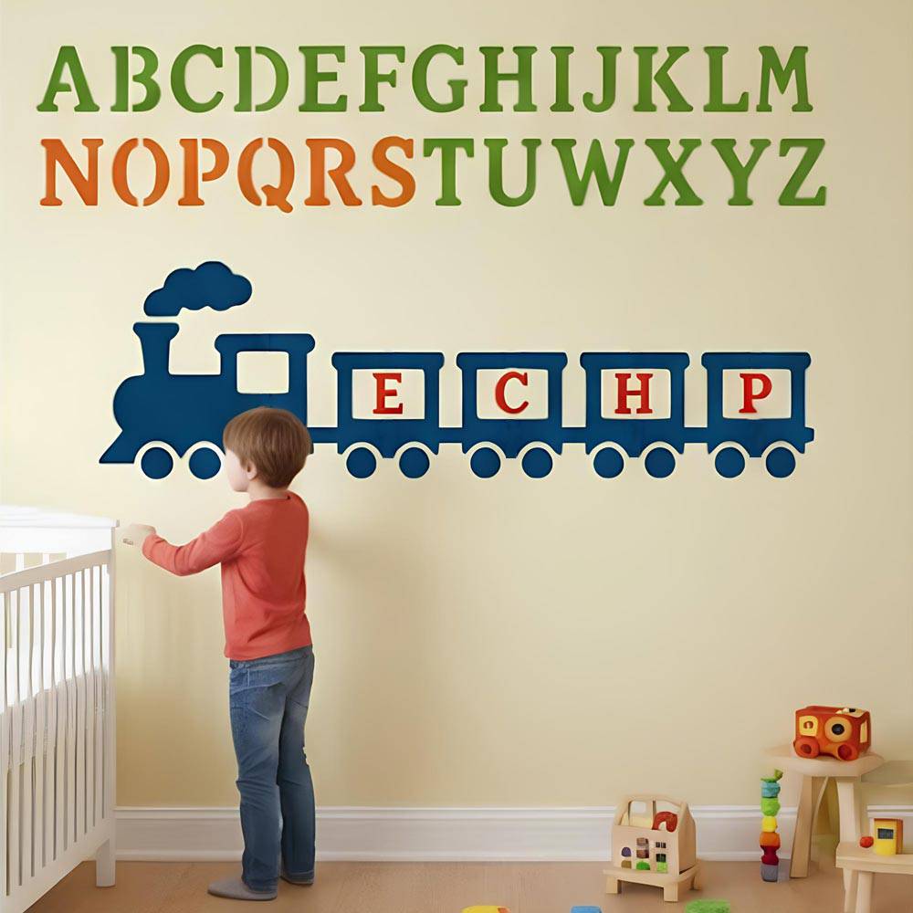 Train Display Lettering Alphabet Letters & Train Stencil for Wall, Wood & Nursery Art – A-Z Le ...