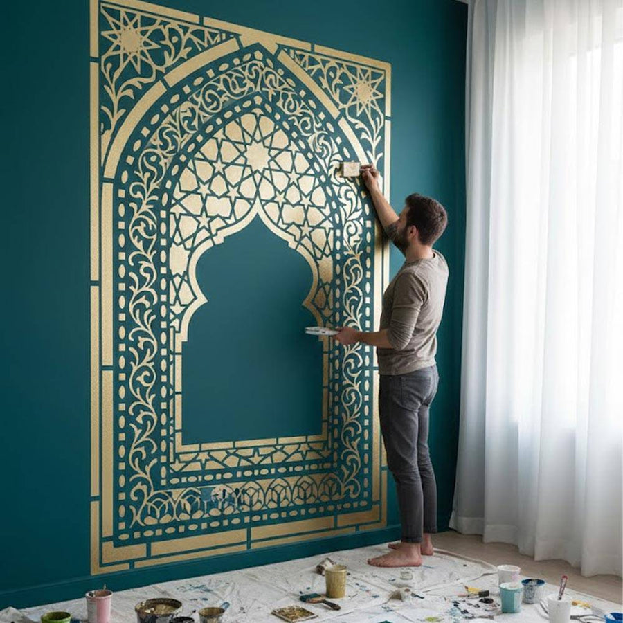 Traditional Carpet Stencil – Geometric & Floral Wall, Furniture & Floor Art – Mosque & Home Décor – ID# 708 - imartdecor.com