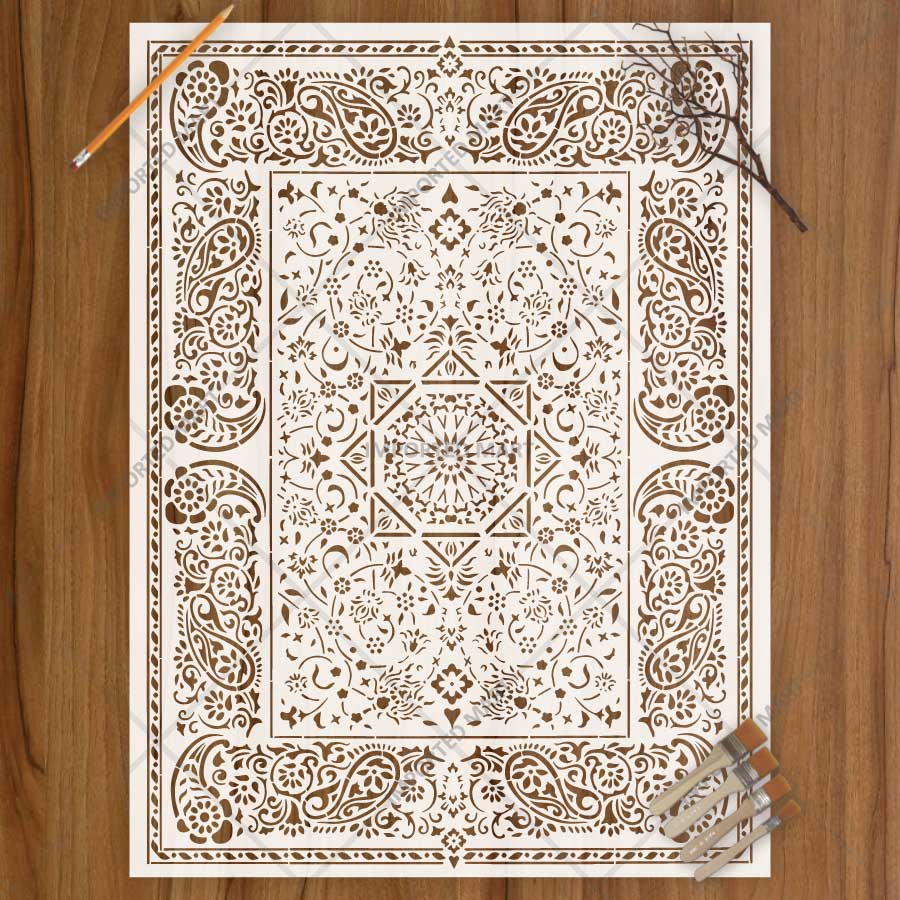 Imperial Palace Carpet Stencil for Wall, Floor & Furniture Decor – Royal Mughal Geometric Pattern – ID# 740 - imartdecor.com