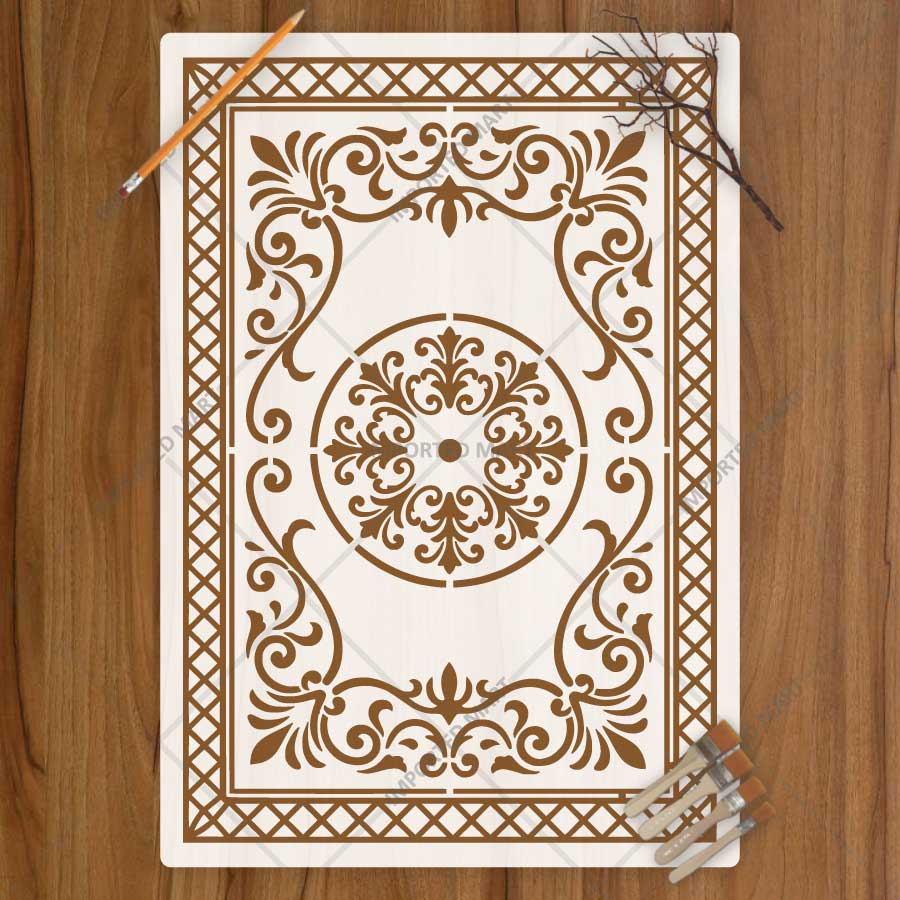 Imperial Court Filigree Rug Stencil for Floor, Wall & Furniture Art – Ornamental Carpet Pattern Design – ID# 754 - imartdecor.com
