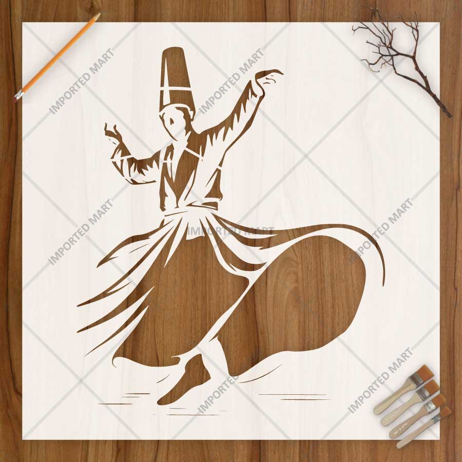 Sufi Whirling Dervish Stencil for Wall, Wood & Fabric Art – Spiritual Dance Design – ID# 804 - imartdecor.com