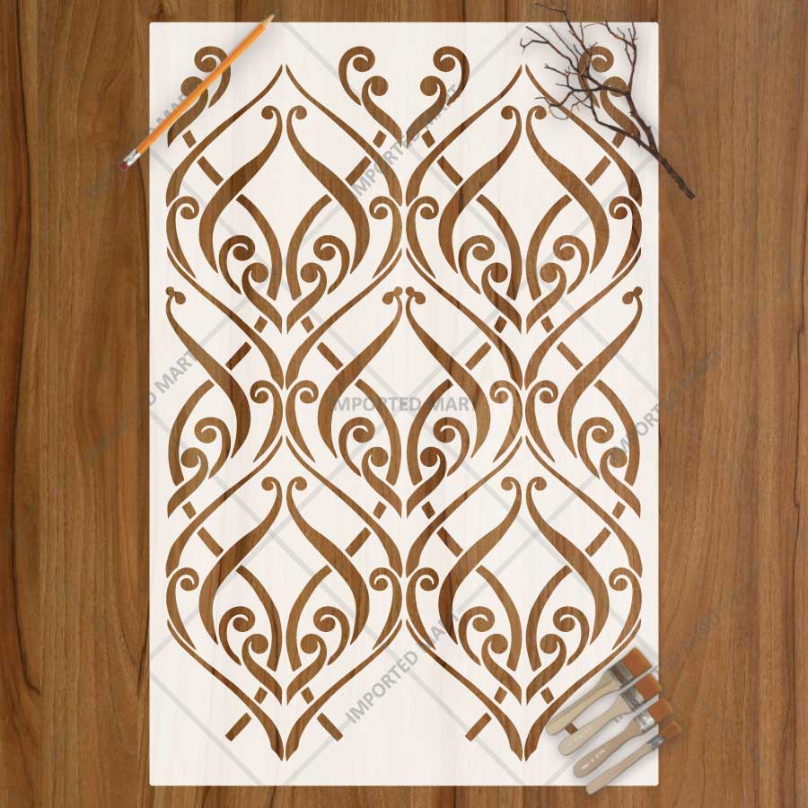Imperial Scroll Lattice Stencil for Wall, Furniture & Floor Decor – Reusable Damask Pattern Template – ID# 841 - imartdecor.com