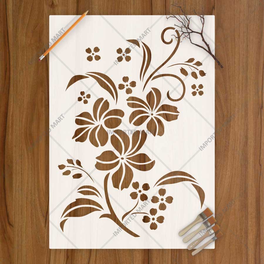 Graceful Floral Vine Stencil for Wall, Furniture & Fabric Painting – Elegant Botanical Flower Design – ID# 847 - imartdecor.com