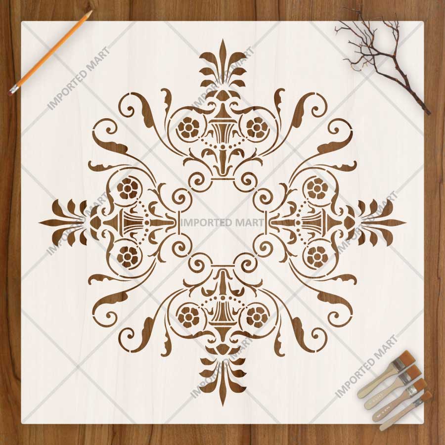 Geometric Floral Mandala Stencil for Wall, Floor, Tile, Wood & Furniture Art – Reusable Mylar Decor Template – ID# 852 - imartdecor.com