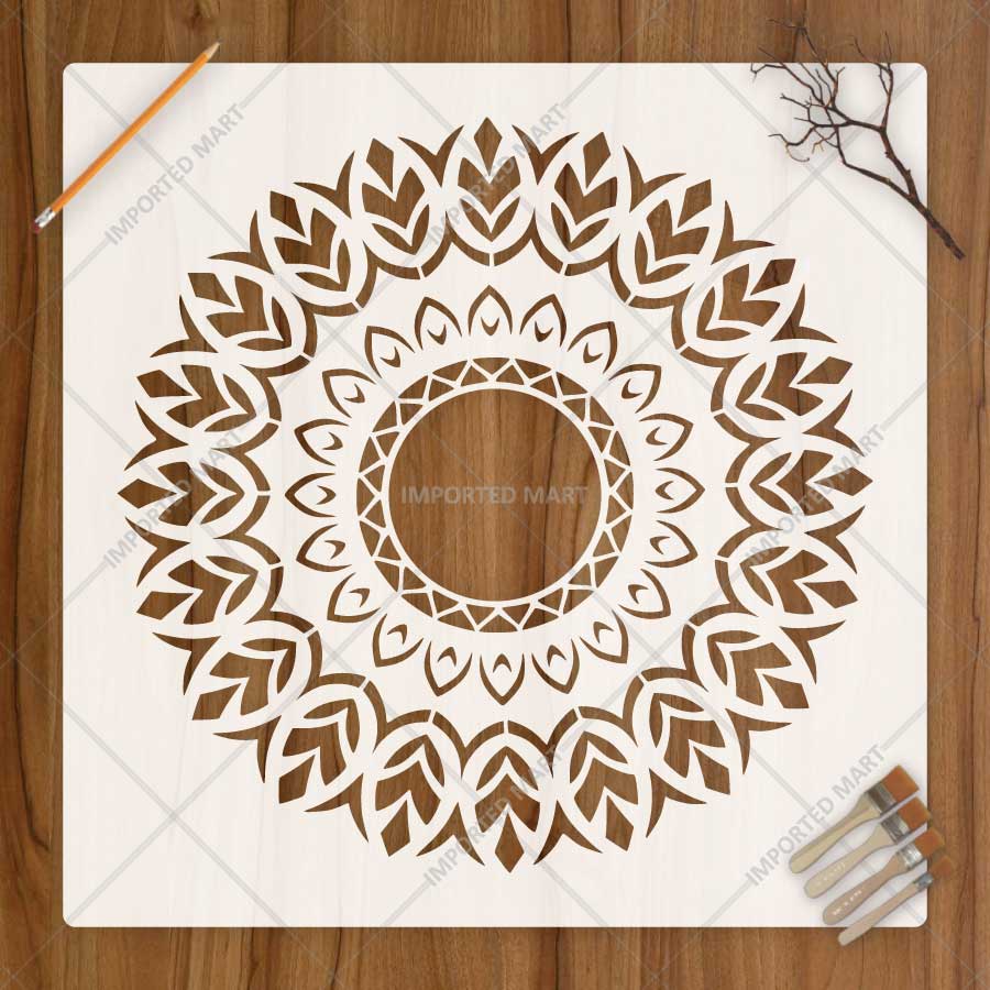Eternal Lotus Mandala Stencil for Wall, Floor, Wood & Furniture Painting – Floral Circular Pattern – ID# 855 - imartdecor.com