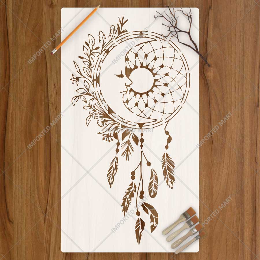 Decorative Dreamcatcher Moon Stencil for Wall, Wood, Furniture & Fabric Painting – Reusable Boho Mylar Stencil – ID# 863 - imartdecor.com