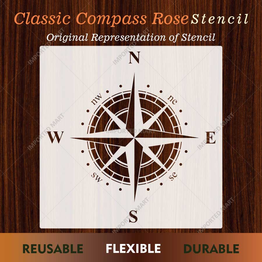 Classic Compass Rose Stencil for Wall, Wood & Fabric Art – Nautical Directional Design – ID# 872 - imartdecor.com