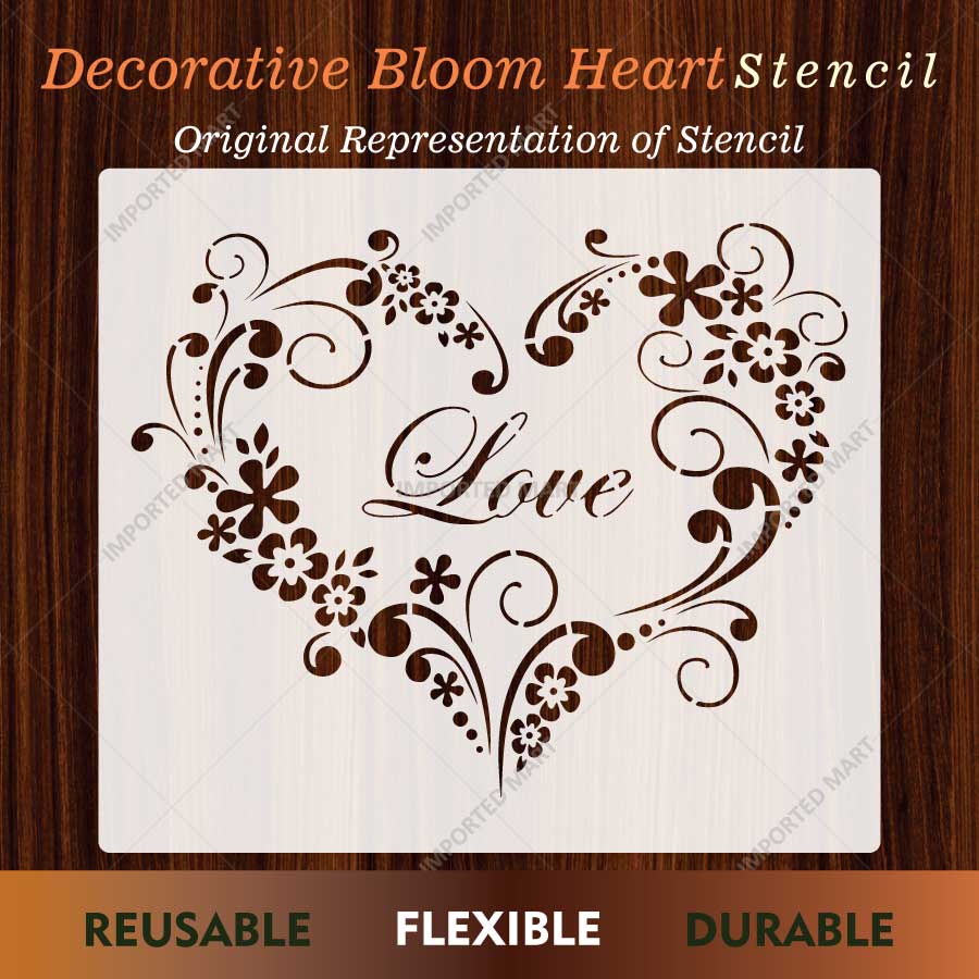 Decorative Bloom Heart Stencil for Wall, Wood & Fabric Art – Floral Love Design – ID# 873 - imartdecor.com