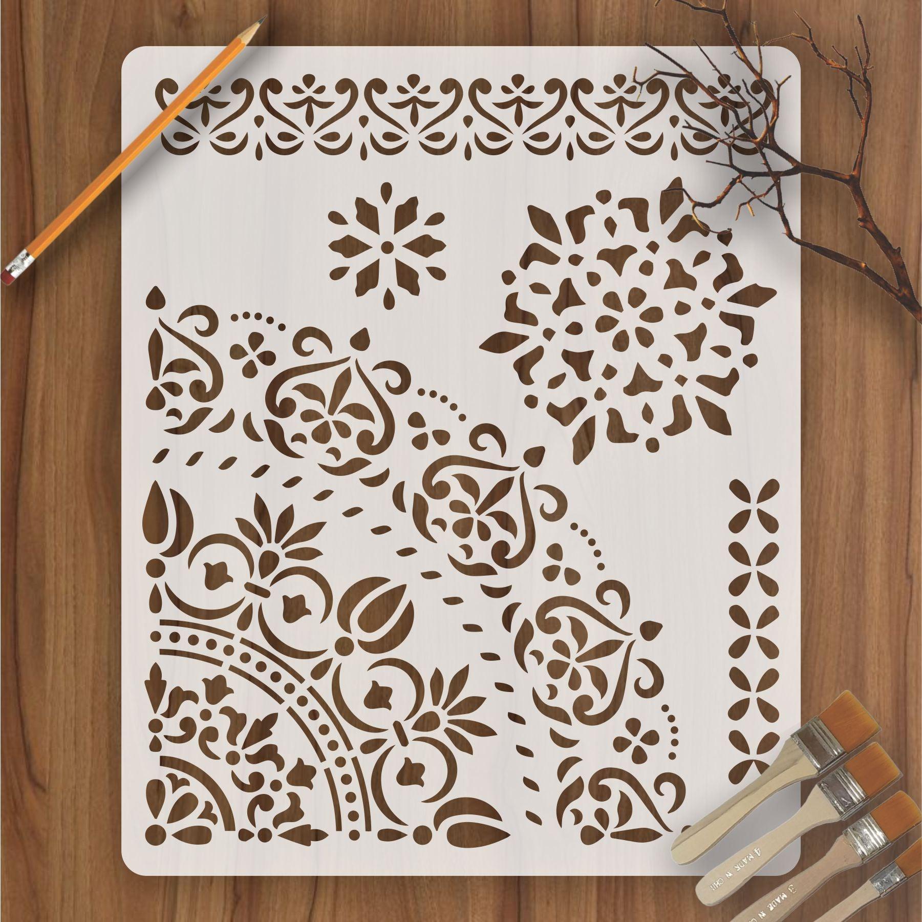 Floral Reusable Stencil lReusable Stencil for Canvas and wall painting ...