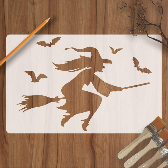 Woman with Magic broom Reusable Stencil For Canvas And Wall Painting - imartdecor.com