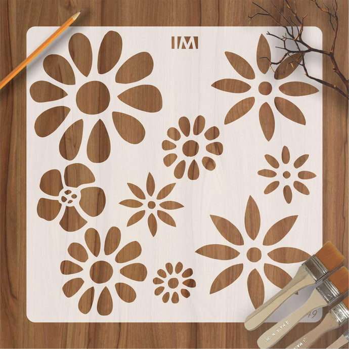 Geomatric Flowers Reusable Stencil For Canvas And Wall Painting - imartdecor.com