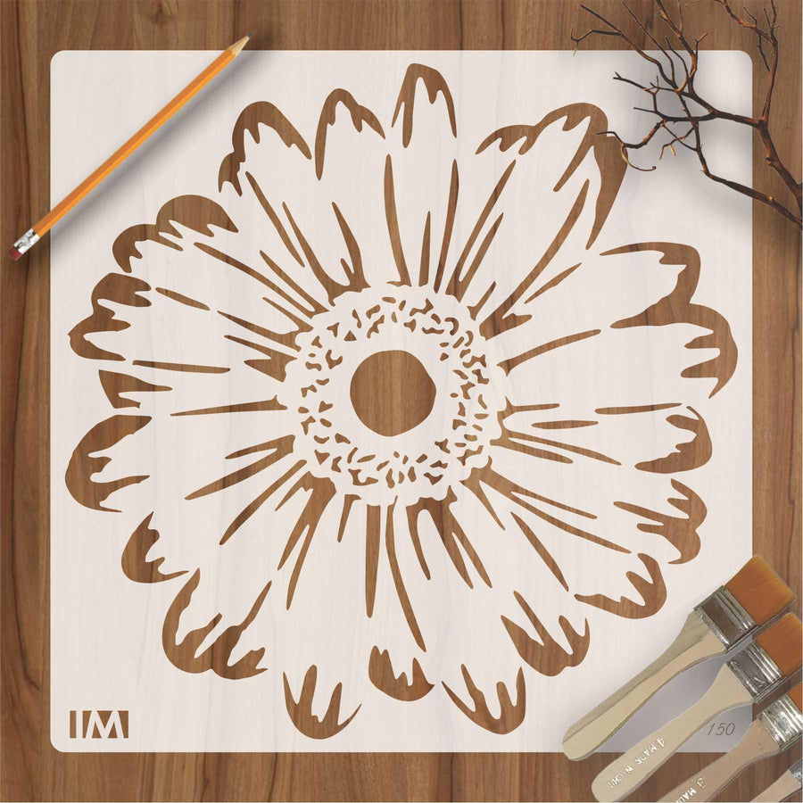 Gerbera Daisy Flowers Reusable Stencil For Canvas And Wall Painting - imartdecor.com