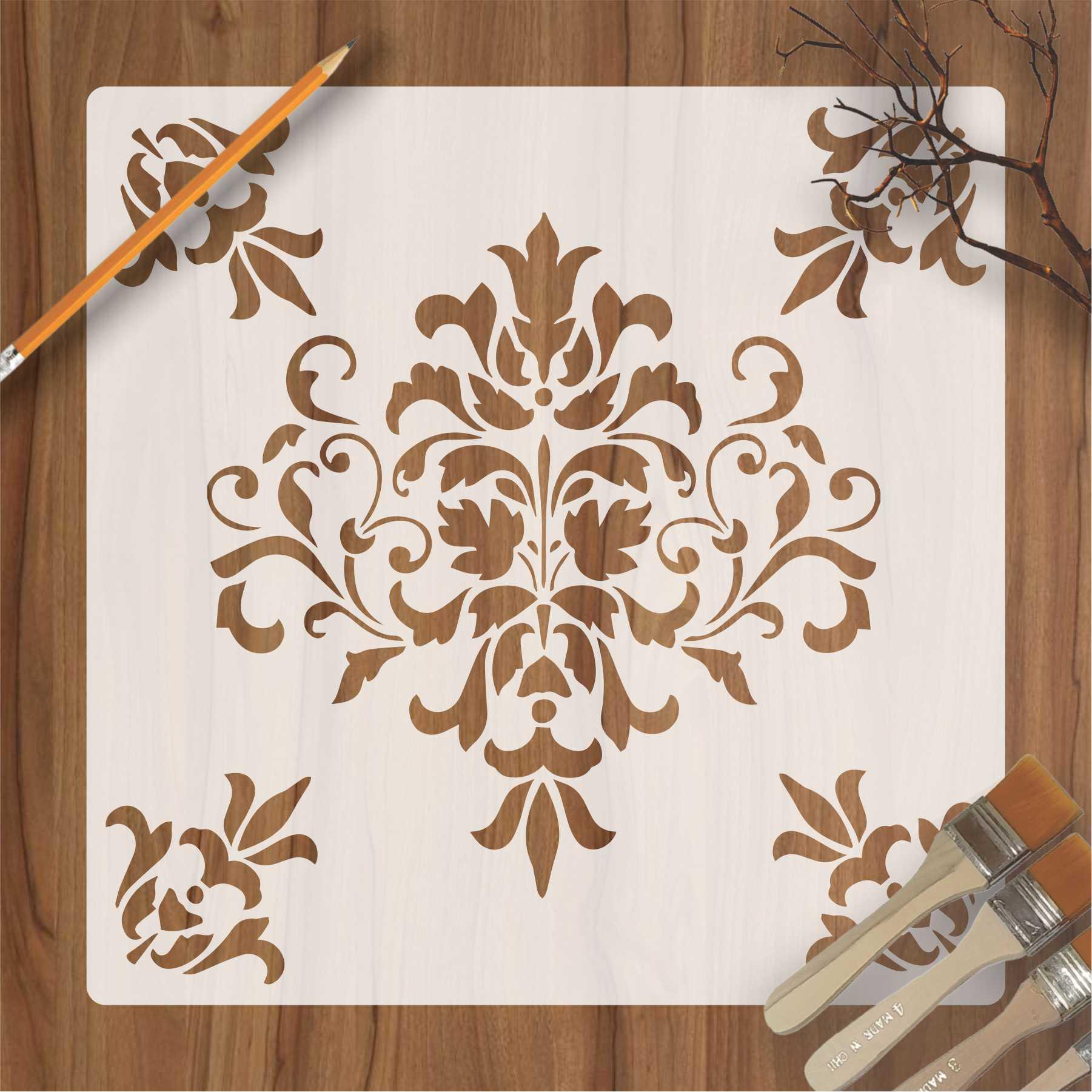 Damask Motif Reusable Stencil for Canvas and wall painting.ID#152 ...