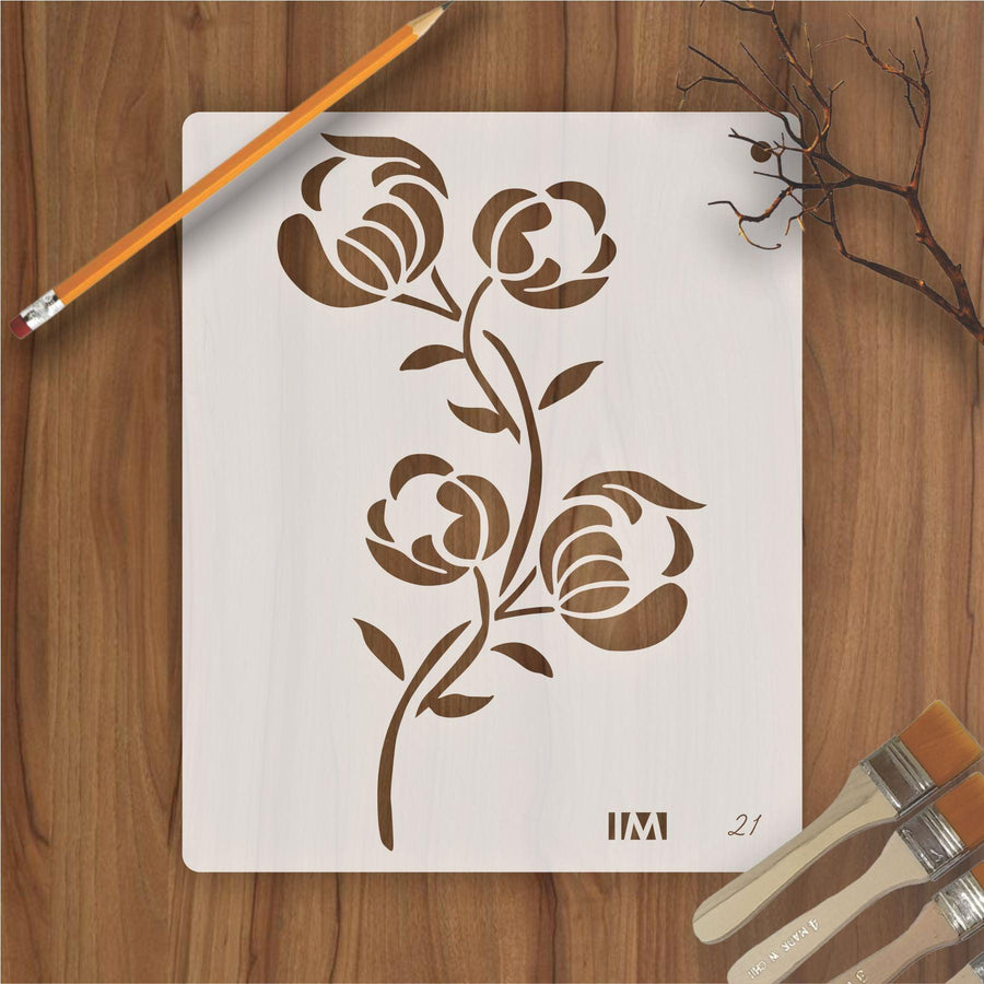 Popy Plant Flower Reusable Stencil for Canvas and wall painting - imartdecor.com