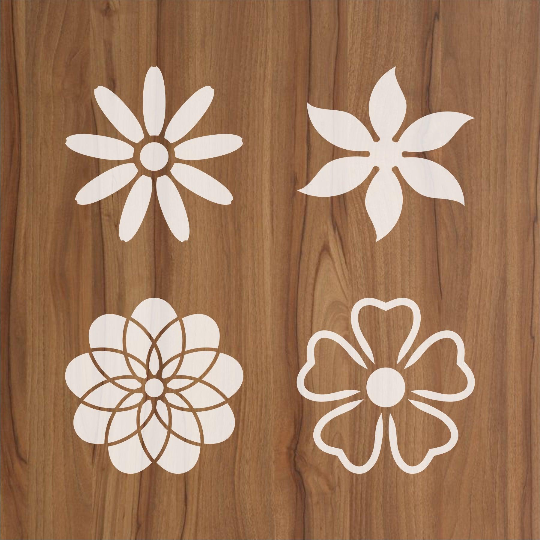 Pack of 4 Reusable Stencil For Canvas And Wall Painting.ID#209A ...