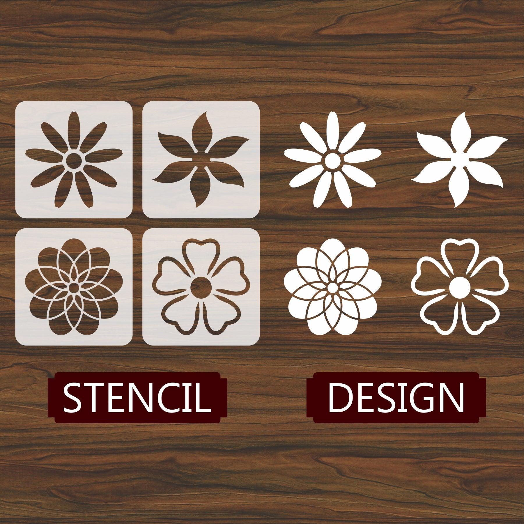 Pack of 4 Reusable Stencil For Canvas And Wall Painting.ID#209A ...