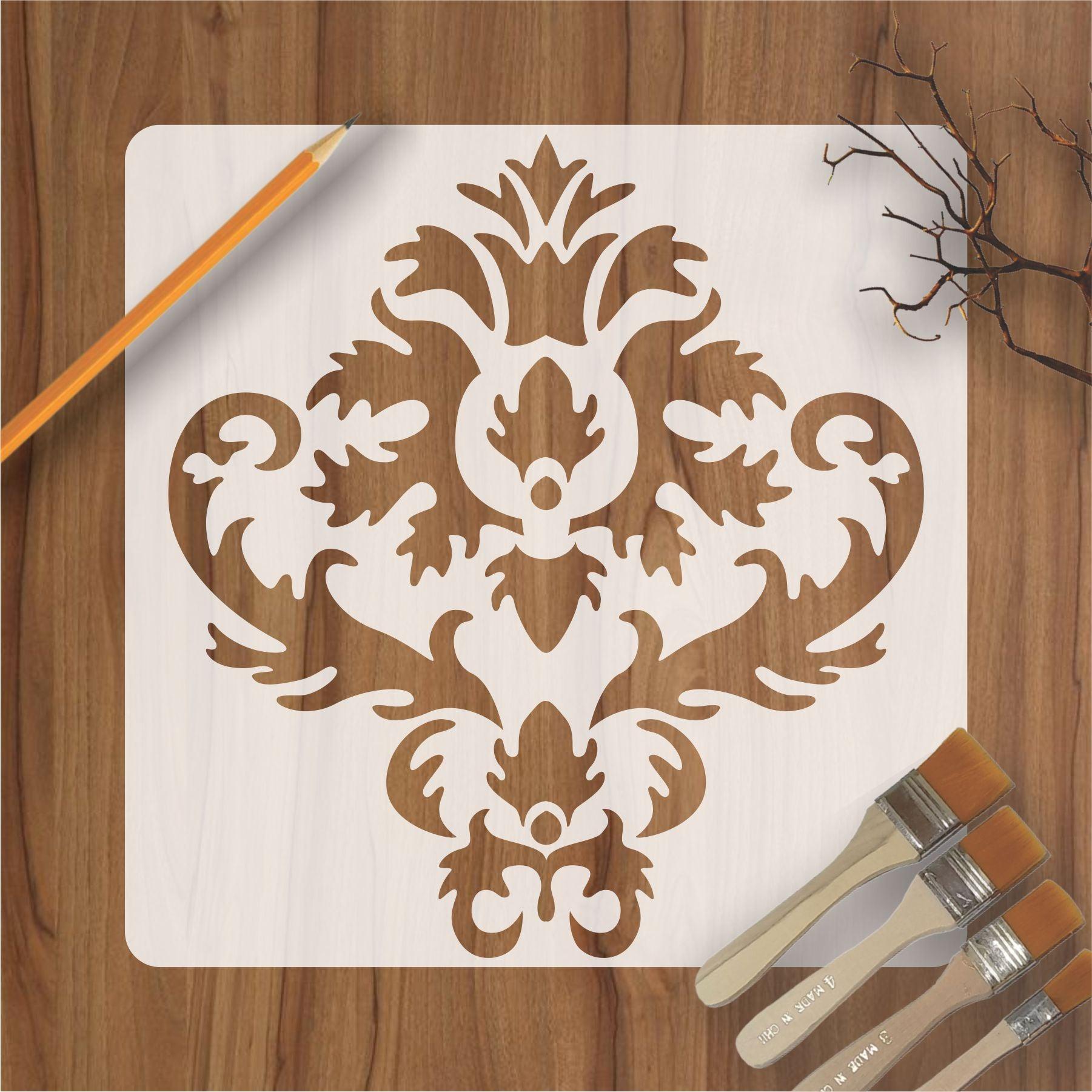 Damask floral pattern Reusable Stencil For Canvas And Wall Painting.ID ...