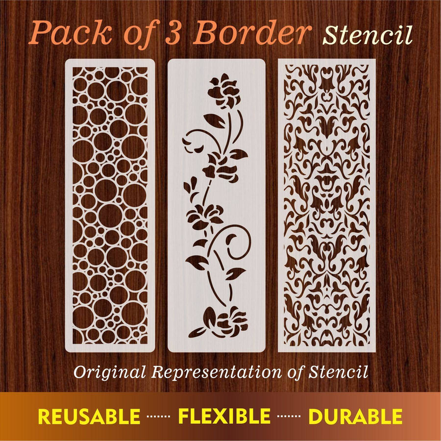 Pack of Three Border Reusable Stencil For Canvas And Wall Painting.ID#221A - imartdecor.com