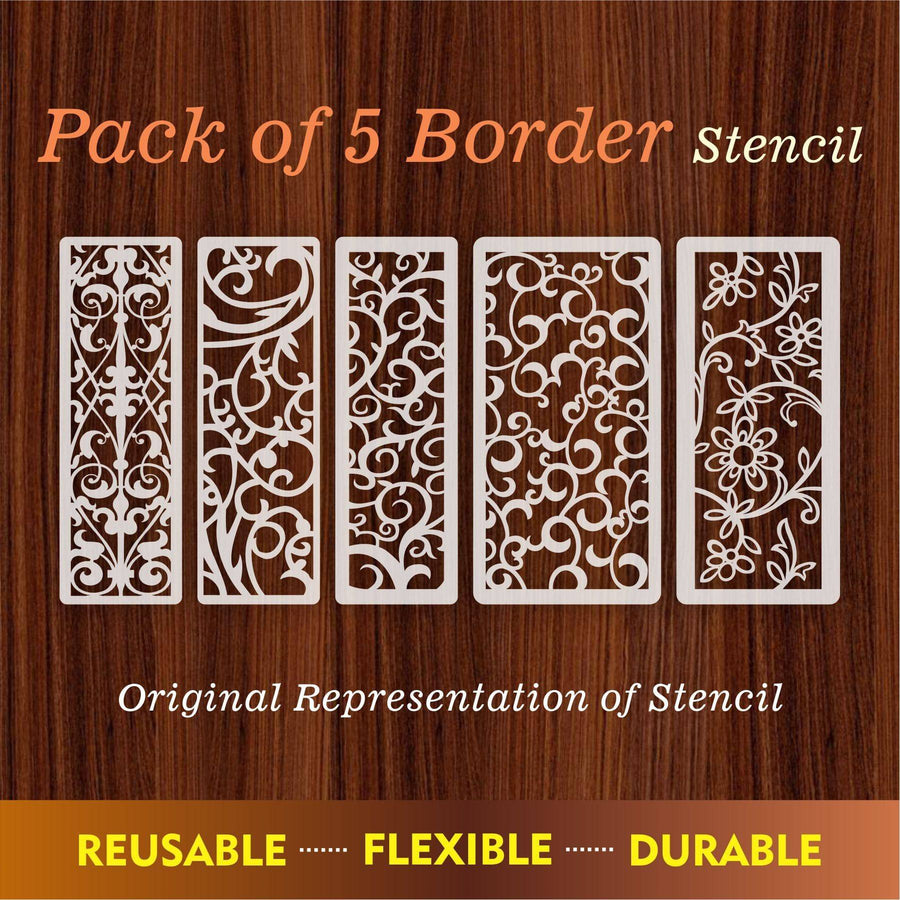 Pack of 5 Border Reusable Stencil For Canvas And Wall Painting.ID#221B - imartdecor.com
