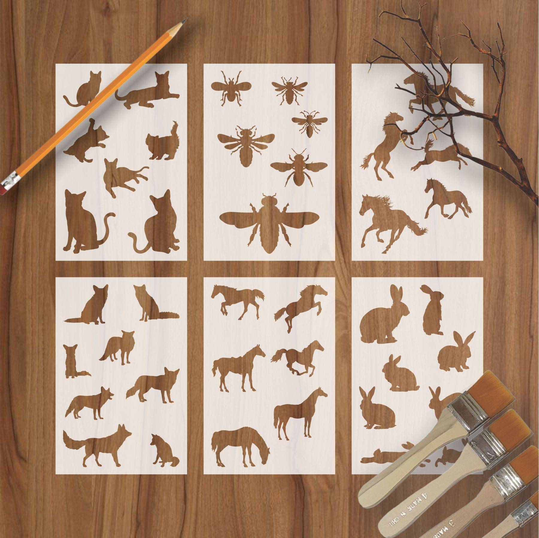 25 Different Animals Reusable Stencil For Canvas And Wall Painting.ID ...