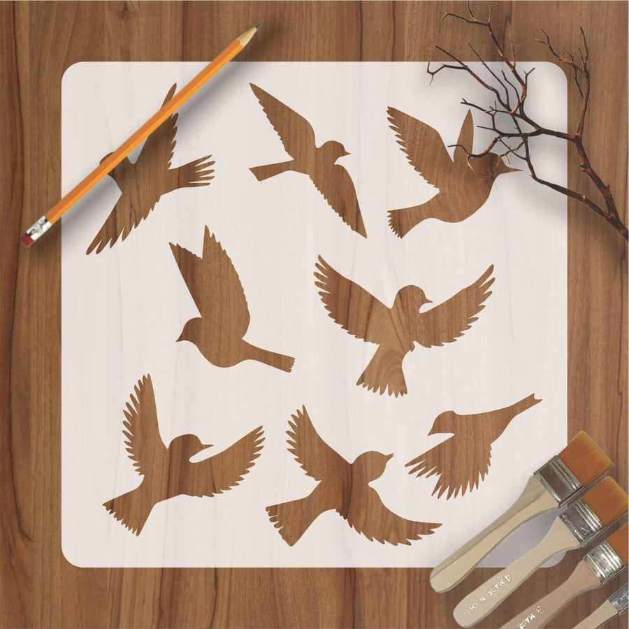 Birds Flying Reusable Stencil For Canvas And Wall Painting.ID#231 - imartdecor.com