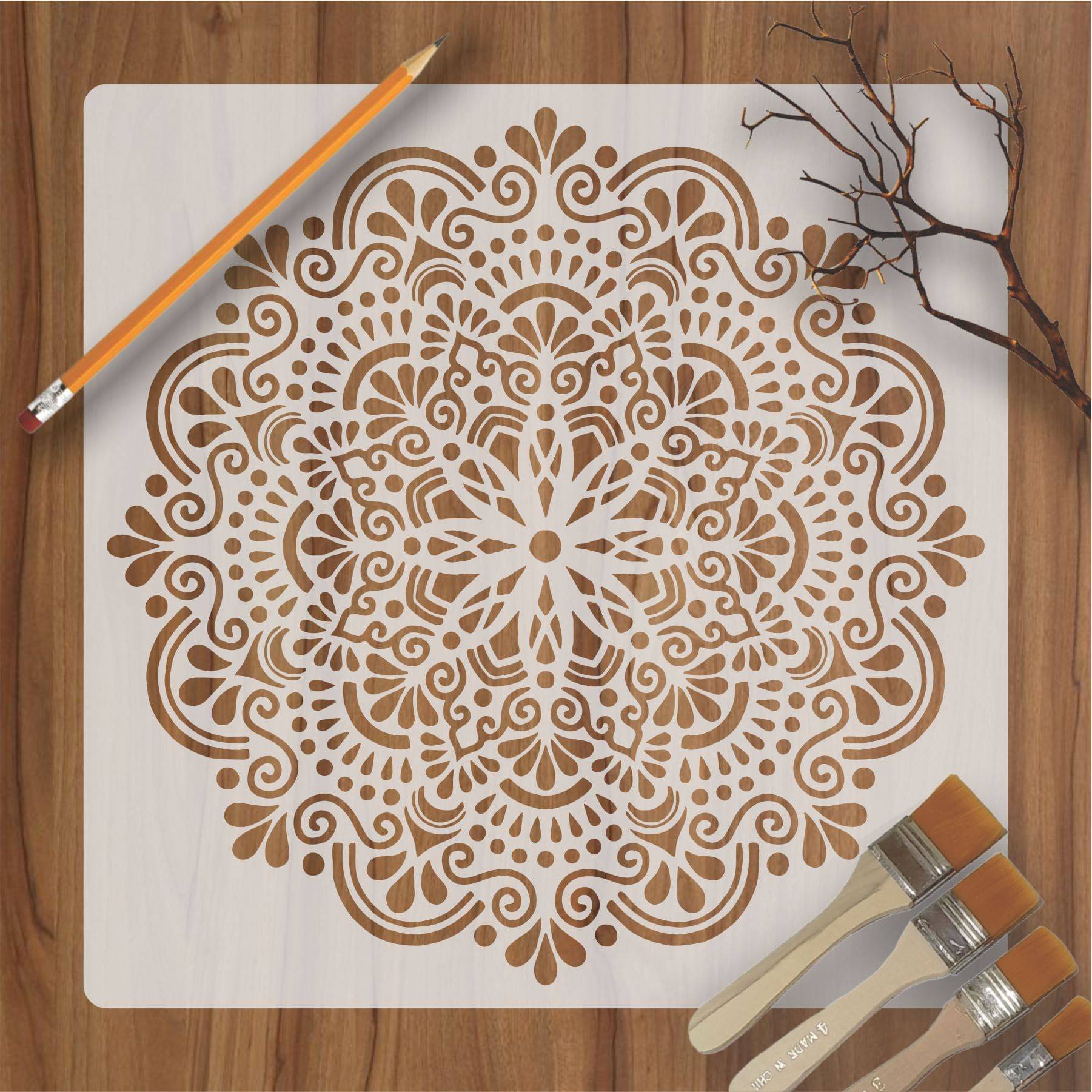 Folk art Mandala Flower Reusable Stencil For Canvas And Wall Painting ...