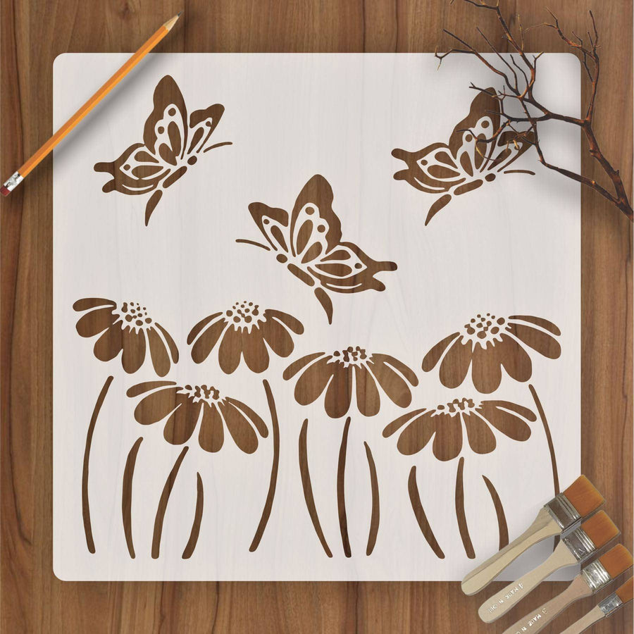 Butterfly With flower Reusable Stencil For Canvas And Wall Painting.ID #323 - imartdecor.com