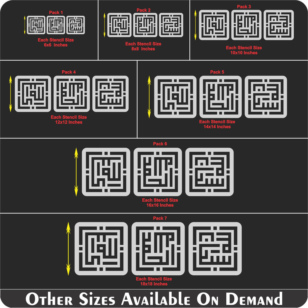 Pack Of 3 Tasbih In Kufic Calligraphy Islamic Reusable Stencil for Can ...