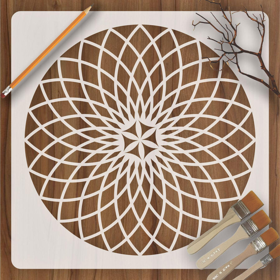 Round floral Reusable Stencil for Canvas and wall painting - imartdecor.com