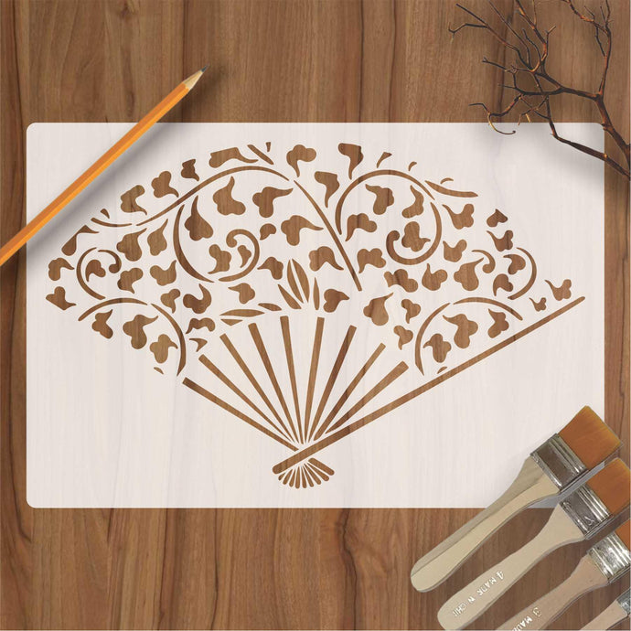 Japanes Hand Fan Reusable Stencil for Canvas and wall painting - imartdecor.com