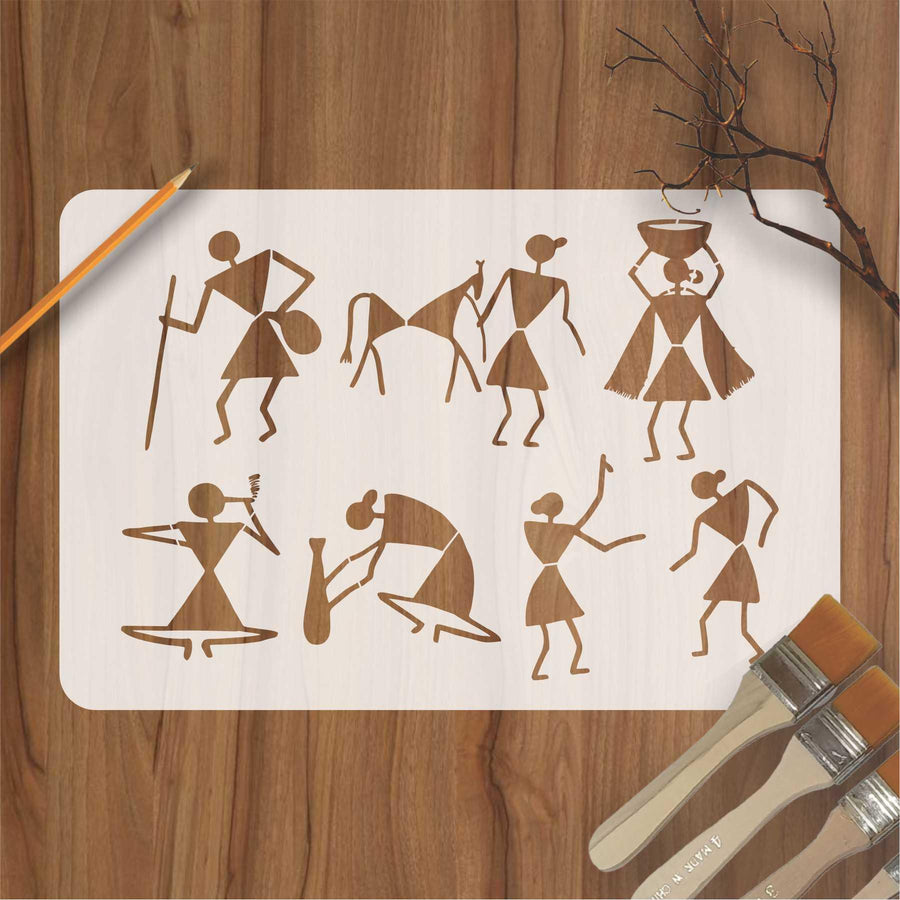 Warli &  Ancient Art Reusable Stencil for Canvas and wall painting - imartdecor.com
