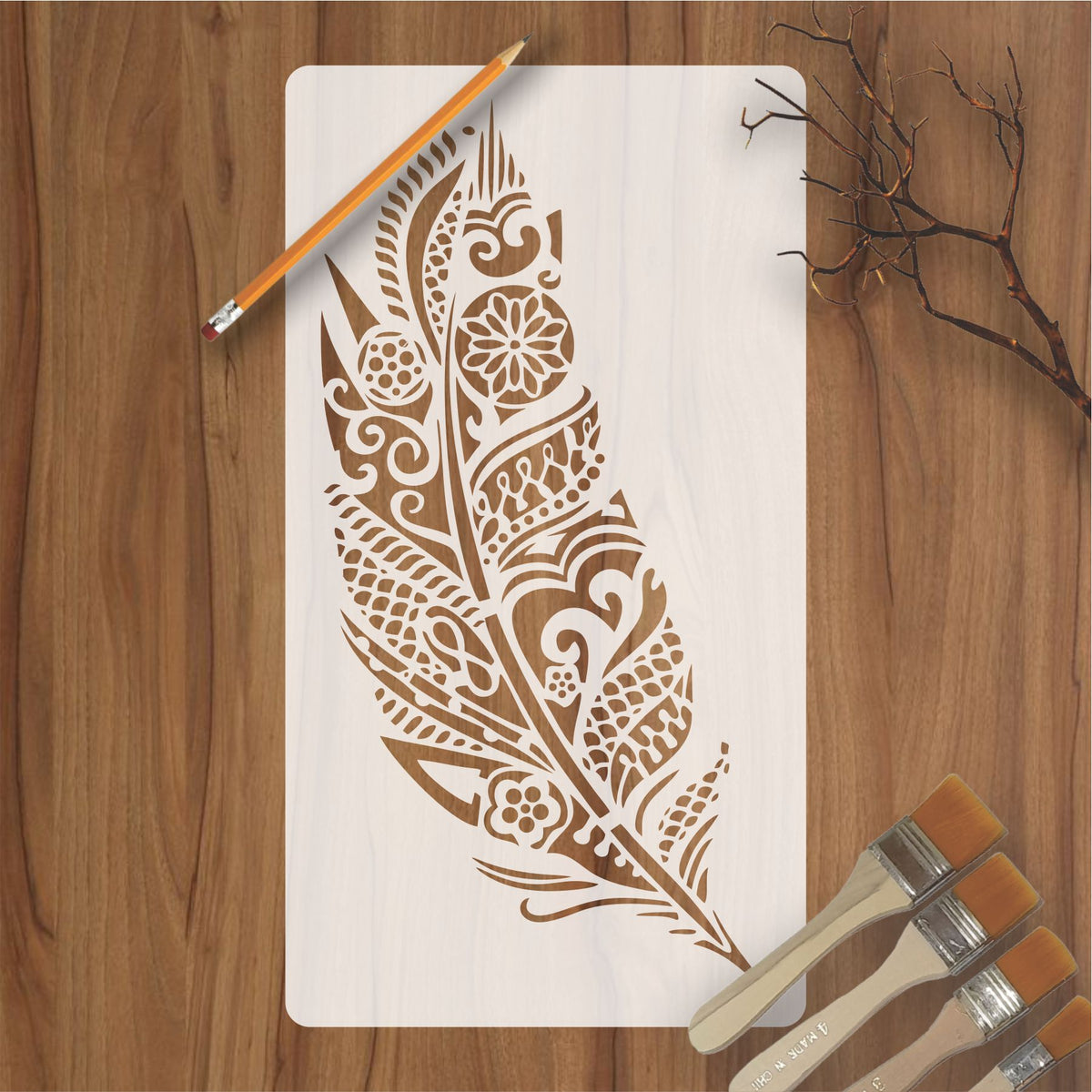 Stencils for Painting on Wood,Wall Home Decor,A4 29x21cm Mandala Feather  Tassel Net DIY Reusable Stencils Painting Scrapbook Art Templates for