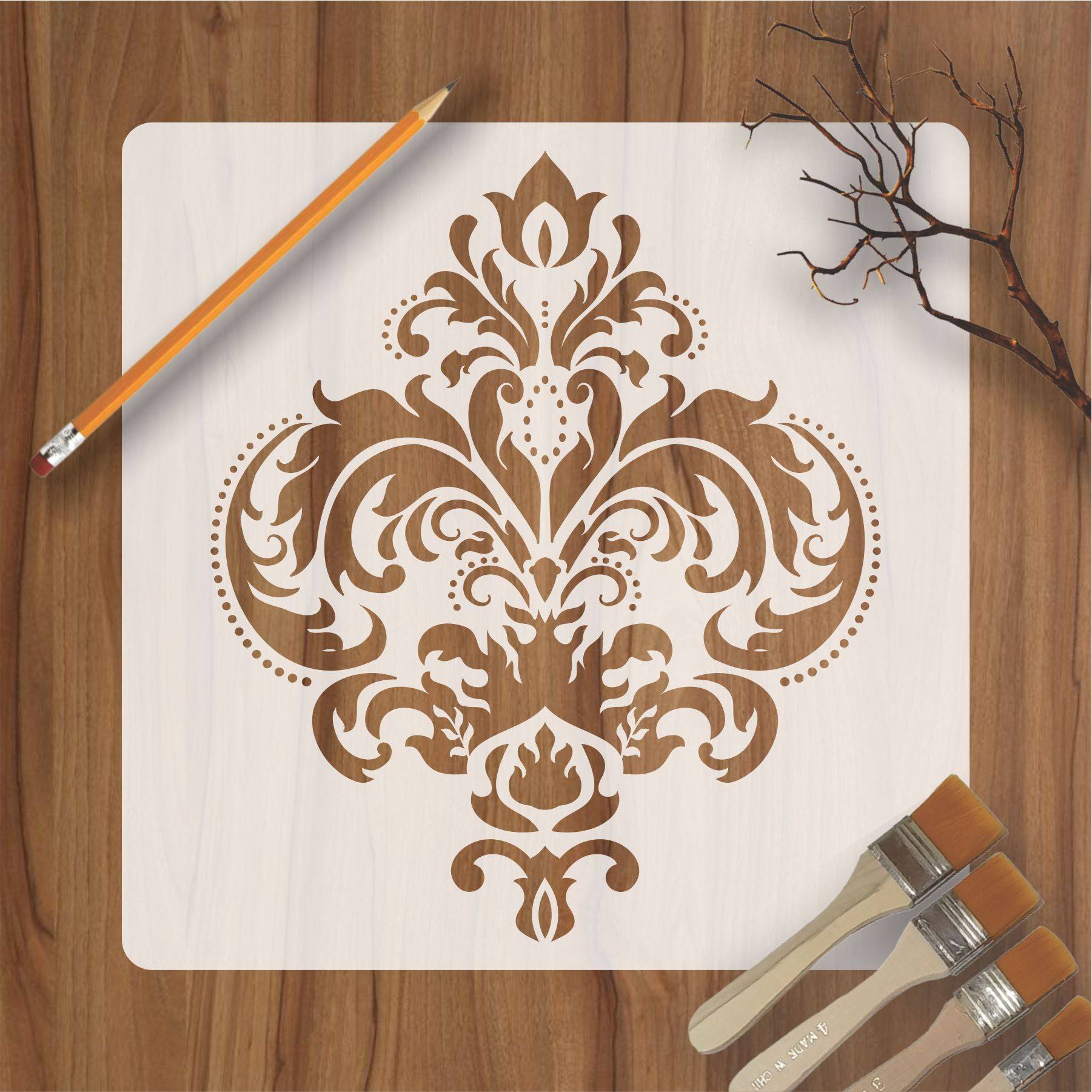 Modern Damask Motif Reusable Stencil for Canvas and wall painting.ID#4 ...