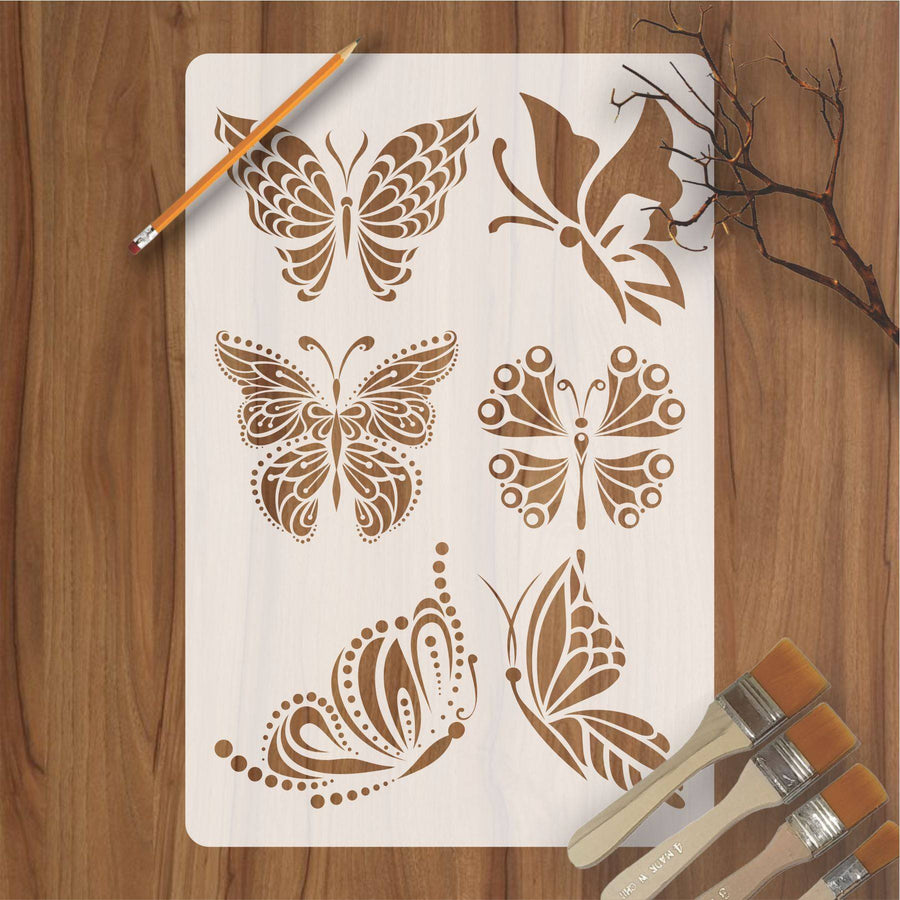 6 Modern Butterfly Reusable Stencil for Canvas and wall painting..ID#467 - imartdecor.com