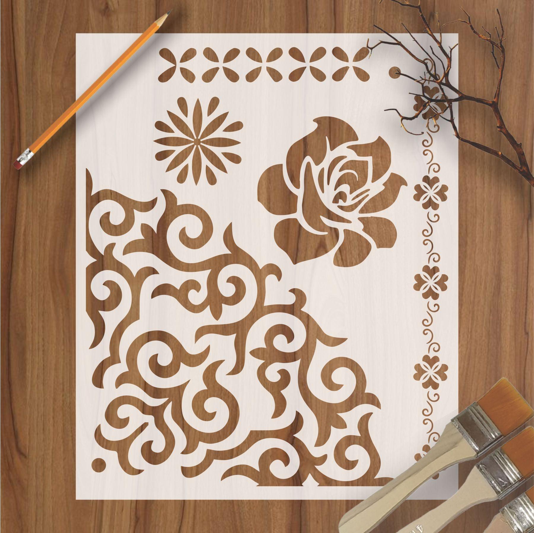 Flower Floral Reusable Stencil for Canvas and wall painting.ID#64 ...