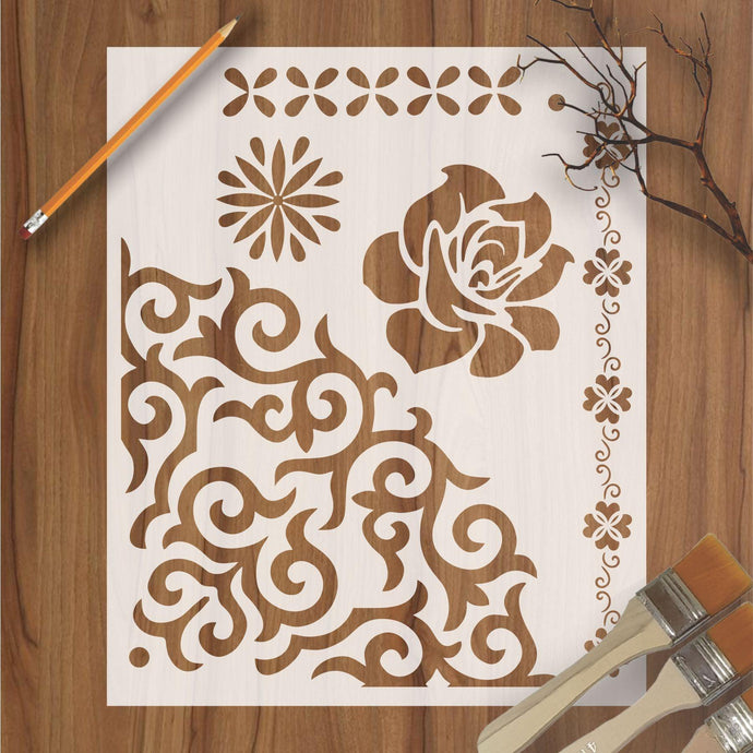 Flower Floral Reusable Stencil for Canvas and wall painting - imartdecor.com