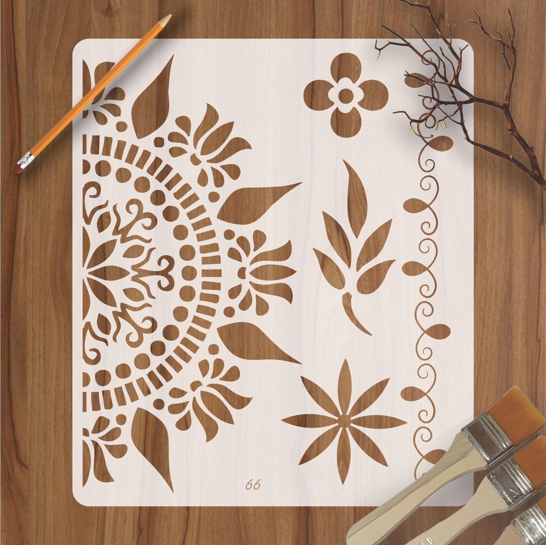 4 Design in 1 Reusable Stencil for Canvas and wall painting.ID#66 ...